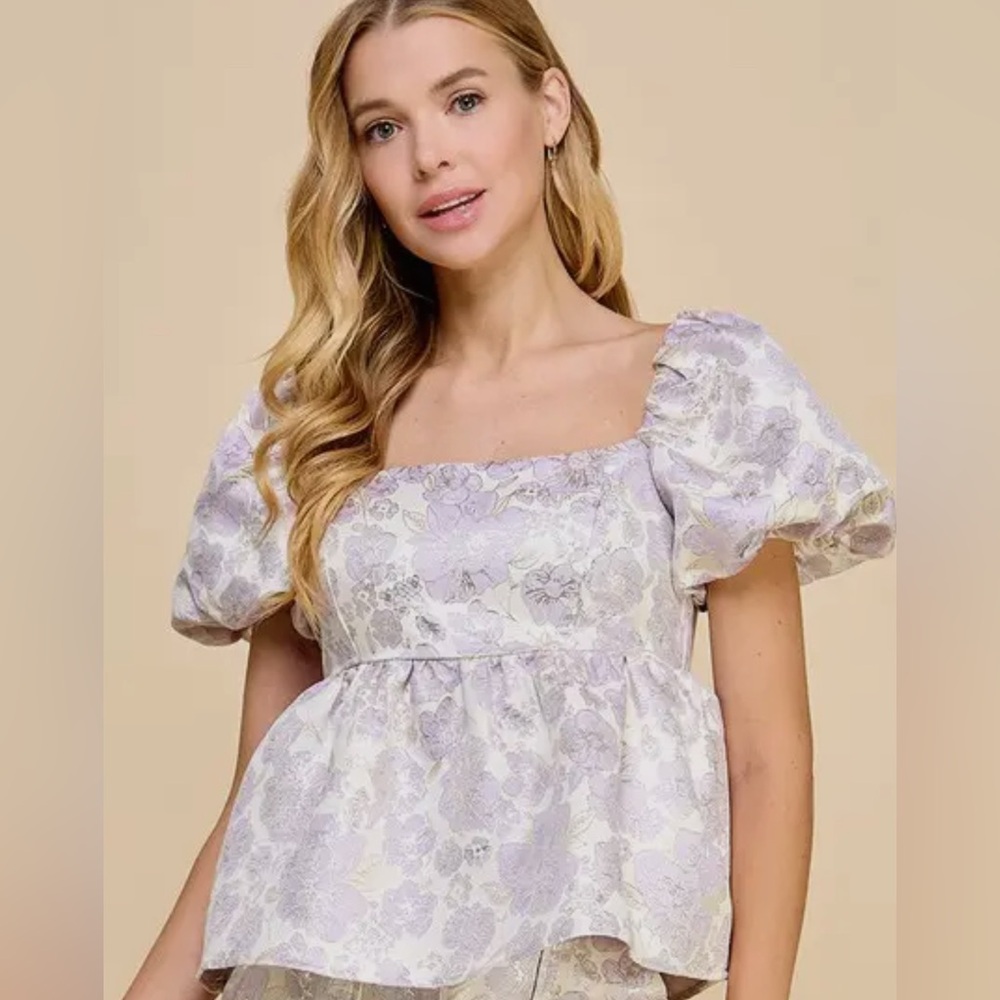 TCEC Lavender Jacquard Square Neck Top